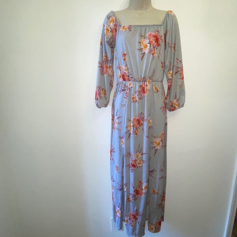 Grey Floral long sleeve Maxi Dress - Picture 1 of 5